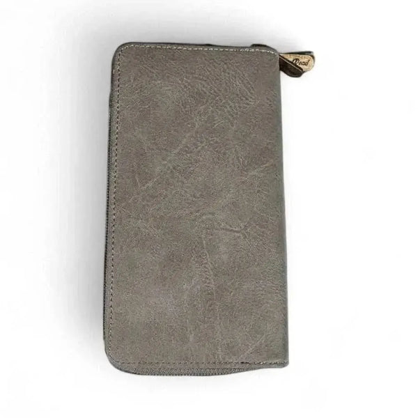 Grey Cotton Road Large Wallet in PU leather with embroidered red heart and dual zip compartments