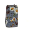 Cotton Road Large Wallet grey PVC with daisies, double zip compartments and coin purse