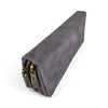 Cotton Road Large Wallet in grey PU leather with stitched pink heart and dual-zip compartments.