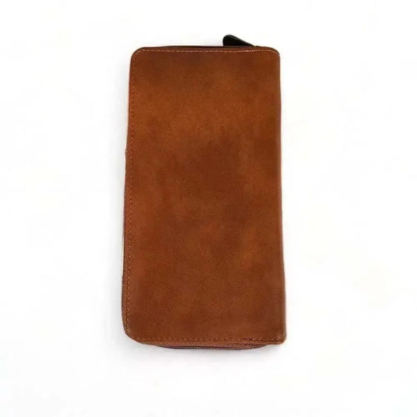 Cotton Road Large Wallet in kaki PU leather with double zip compartments and embossed windmill design