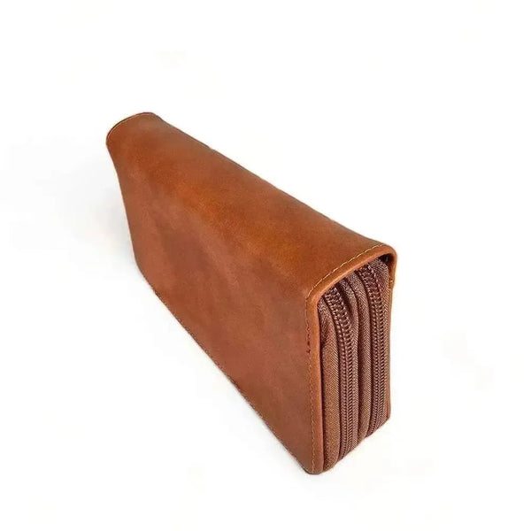 Cotton Road Large Wallet in kaki PU leather with embossed windmill design and double zip compartments