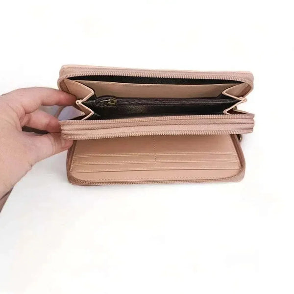 Cotton Road Large Wallet pink PU leather with red heart and double zip compartments