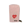 Cotton Road Large Wallet in pink PU leather with red heart, double zip compartments, card slots, and coin purse, 19x10cm