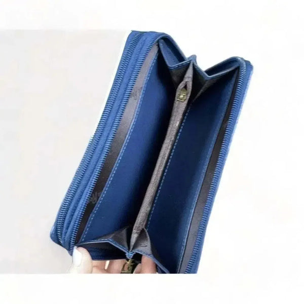 Cotton Road Large Wallet PU leather navy white stripes with zip compartments and card slots