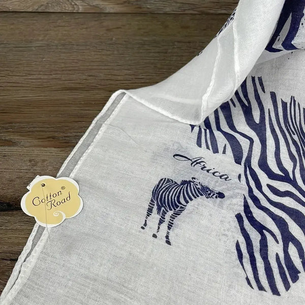 Scarf - White with Navy Africa - Something From Home - South African Shop