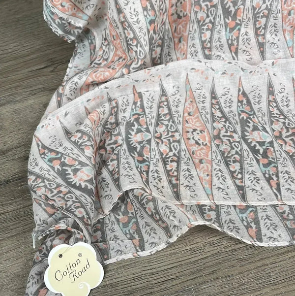 Scarf - Light Pink with Brown & Orange Pattern - Something From Home - South African Shop