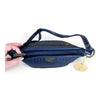Cotton Road Sling Bag in navy PU leather with weave effect and adjustable strap