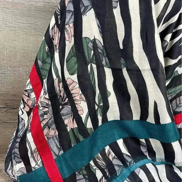 Cotton Road Winter Scarf black grey with pink flowers soft 80cm x 180cm