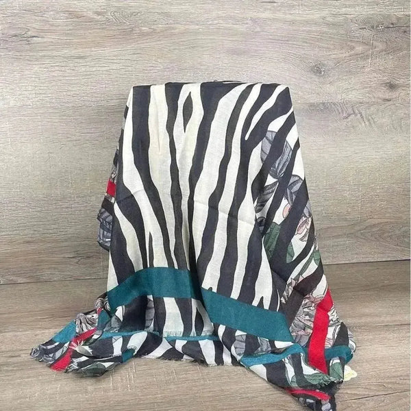 Cotton Road Winter Scarf black and grey with pink flowers soft 80cm by 180cm