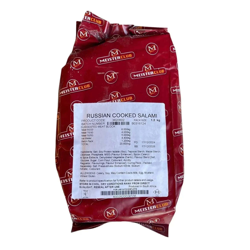 Crown National MeisterClub Russian Cooked Salami spice pack 1.2kg bag for authentic sausage making.