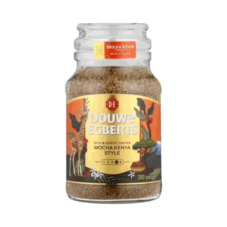 Douwe Egberts Instant Coffee Mocha Kenya Style 200g glass jar rich exotic freeze-dried coffee