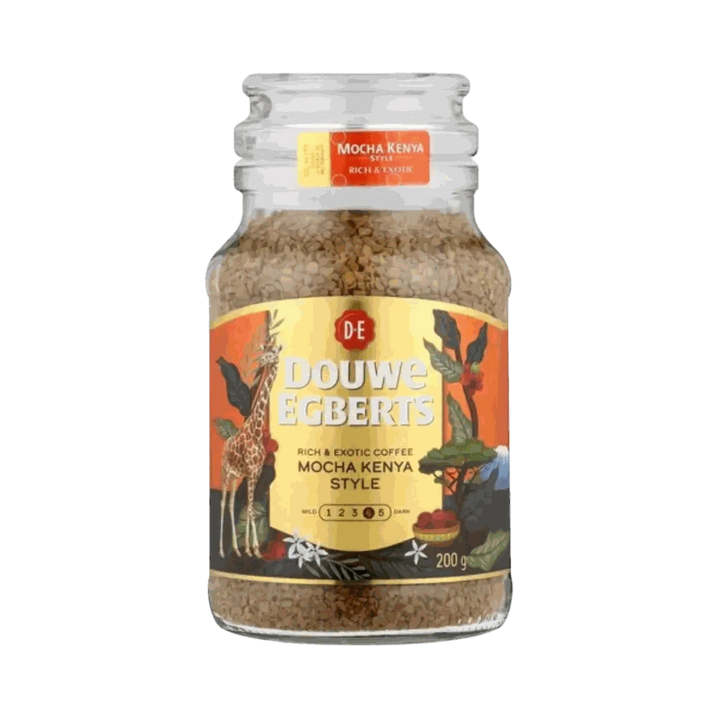 Douwe Egberts Instant Coffee Mocha Kenya Style 200g glass jar rich exotic freeze-dried coffee