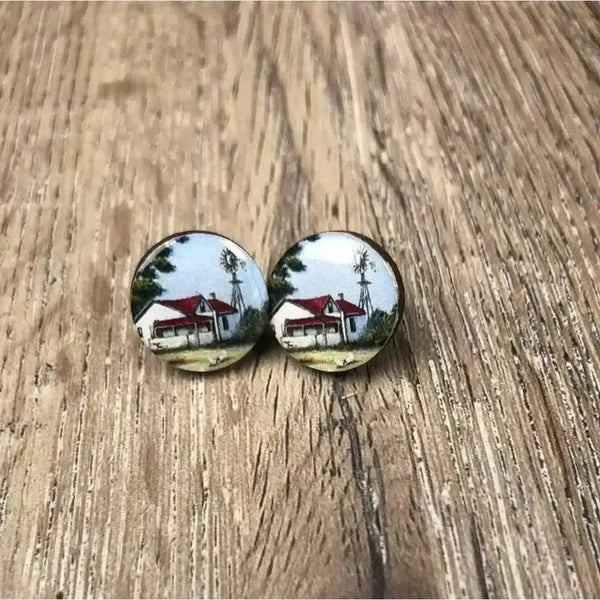 Earrings farmhouse design with windmill 15mm diameter sold in pairs