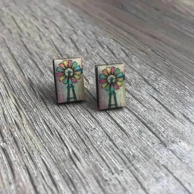 Earrings multicolour windmills 15mm x 5mm sold in pairs