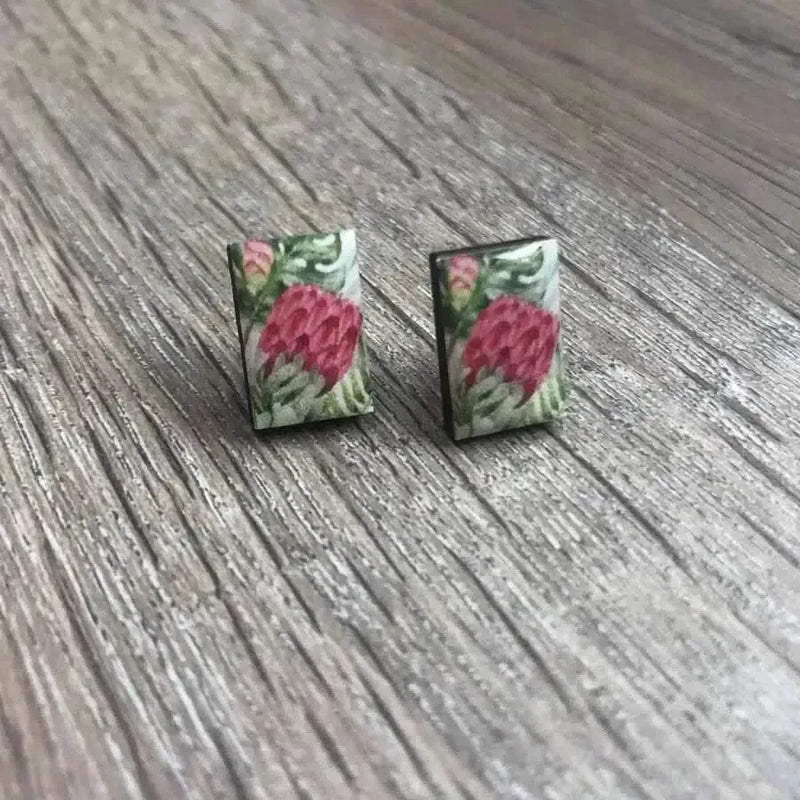 Earrings Pink Protea with Delicious Monster 15mm sold in pairs