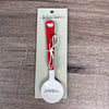 Enamel sugar spoon with wooden handle and Birds on a Wire engraving