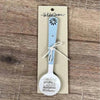 Enamel sugar spoon with wooden handle and laser engraved Feeling Happy flower design