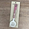 Enamel sugar spoon with wooden handle and laser engraved Feeling Happy flower design