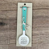 Enamel sugar spoon with wooden handle and laser engraved Feeling Happy heart design