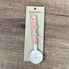 Enamel sugar spoon with wooden handle and laser engraved flower design
