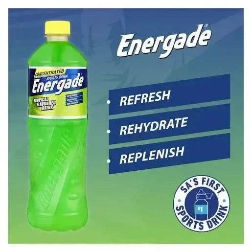 750ml bottle of Energade Tropical Sports Drink Concentrate for hydration and electrolyte replenishment