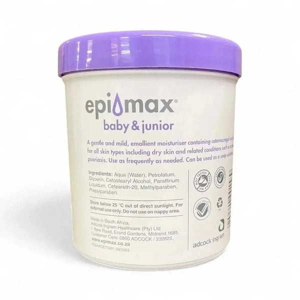 Epimax Baby & Junior Body Cream Tub 400g - gentle moisturizer for delicate skin.