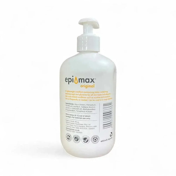 Epimax Original Body Lotion Pump 450ml for all skin types, fragrance-free, dermatologist-approved.