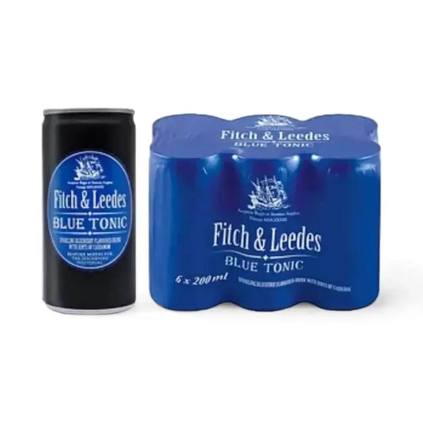 Fitch & Leedes Blue Tonic 200ml can with vibrant blue color and premium tonic water