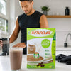 Futurelife Smart Food Chocolate 500g post-workout shake scene