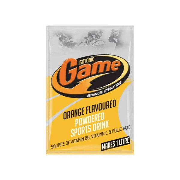 GAME Sachet - Orange 80g isotonic sports drink powder package.
