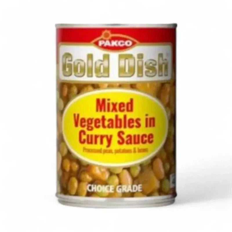 Gold Dish Mixed Vegetables in Curry Sauce 415g can with peas, potatoes, and beans.