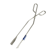 GoodNel Patty Tongs medium length stainless steel grilling tool with ergonomic handle and triangular paddle grip