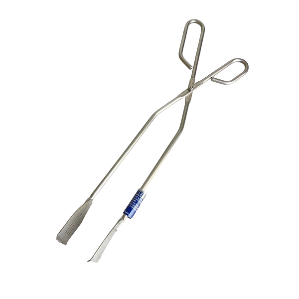 GoodNel Patty Tongs medium length stainless steel grilling tool with ergonomic handle and triangular paddle grip