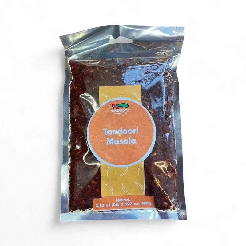 Gorima's Spice Tandoori Masala 100g pack with authentic Indian spice blend for rich, smoky flavor and vibrant color