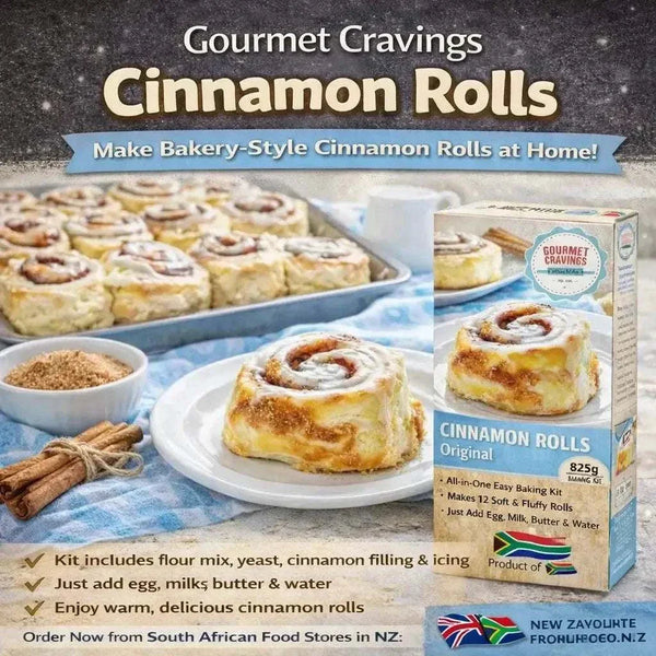Gourmet Cravings Cinnamon Rolls 825g baking kit with cinnamon swirl and sweet glaze