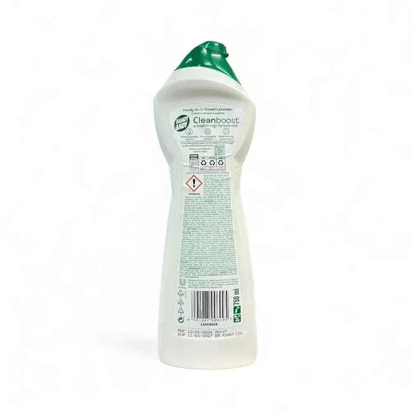 Handy Andy Cream Lavender 750ml bottle with biodegradable lavender fragrance and recycled plastic packaging
