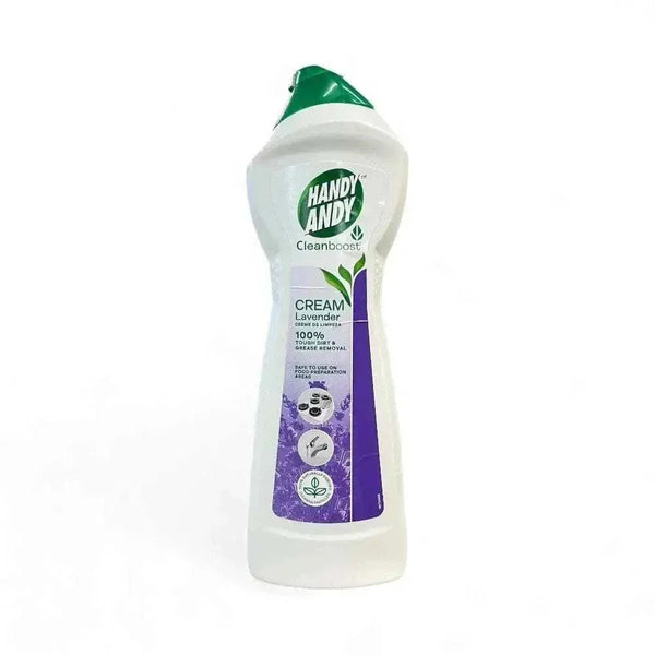 Handy Andy Cream Lavender 750ml bottle with lavender scent and recycled plastic packaging for tough dirt and grease removal