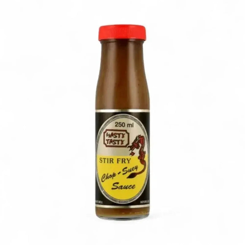 Hasty Tasty Stir Fry Chop Suey Sauce 250ml bottle with red cap and label.