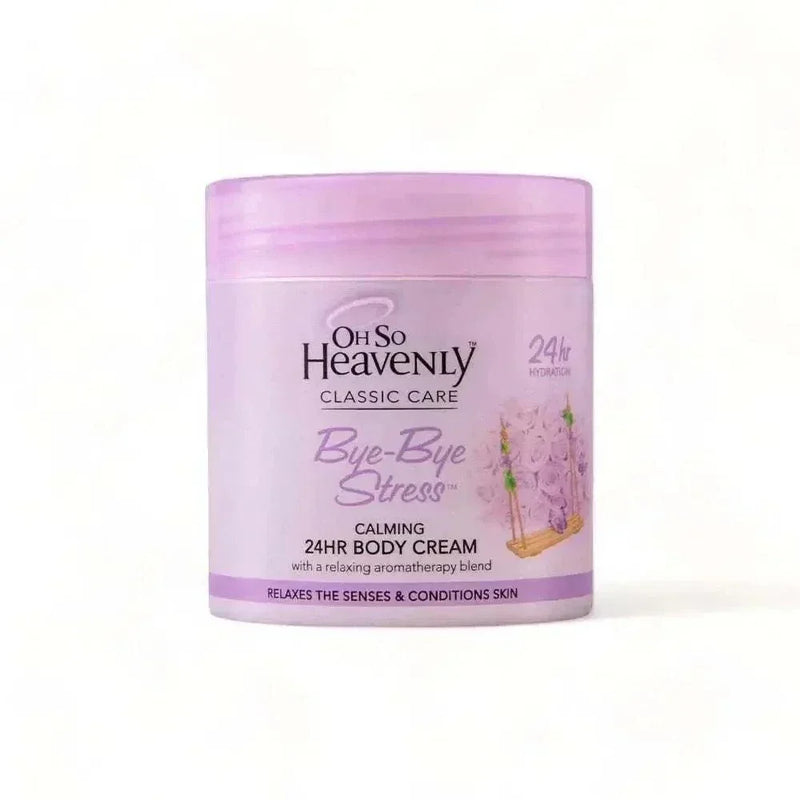 Oh So Heavenly Classic Care Body Cream Bye Bye Stress 470ml bottle with lavender and chamomile, vegan and cruelty-free moisturizing cream