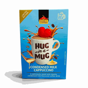 Hug-in-a-Mug condensed milk cappuccino sticks box with creamy coffee powder packaging