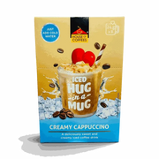 Hug-in-a-Mug creamy iced cappuccino sachets ready with cold water for smooth refreshing coffee