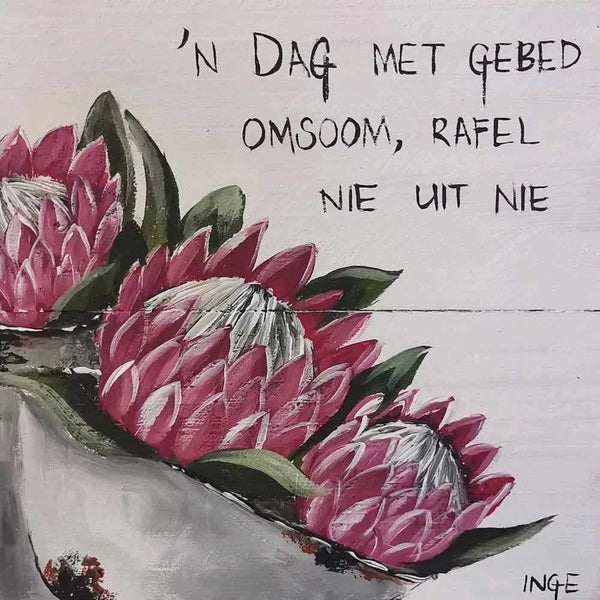 Linen cushion cover with hand-painted Inge's Art design, 40cm x 40cm, South Africa.