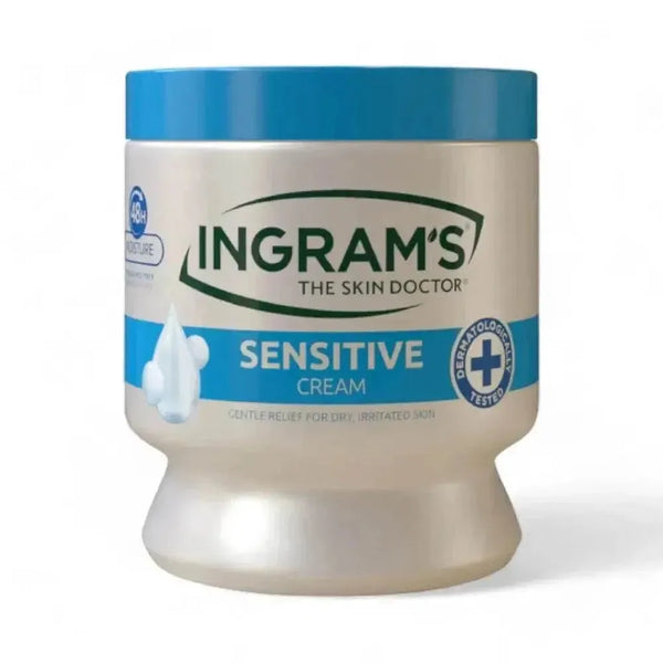 Ingrams Camphor Cream Sensitive 450g container, non-greasy moisturizer for sensitive skin.