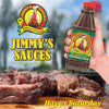 Jimmy's Sauce Steakhouse 750ml bottle with grilled meat, South African flavor.