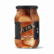Judy's Mild Pickled Onions 410g jar with tangy, crunchy onions for snacking and recipes