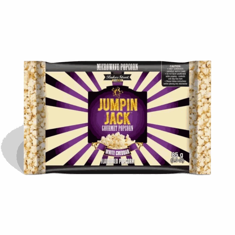Jumpin Jack Gourmet Popcorn Cheddar Seeds pack of 3 with white cheddar flavor and nutritional info.