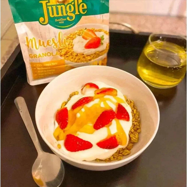 Jungle Muesli Granola 750g pack with nuts, seeds, and dried fruit for healthy breakfast