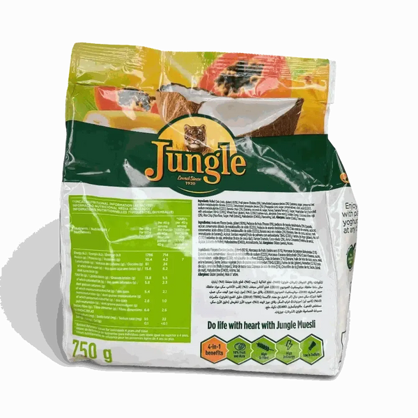 750g pack of Jungle Muesli Tropical with fruit, nuts, and seeds breakfast cereal
