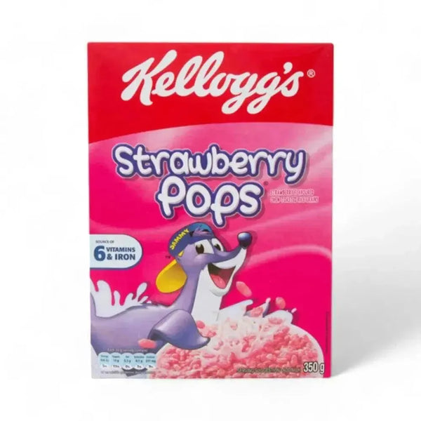 Kellogg's Strawberry Pops 350g multigrain strawberry flavored cereal with Sammy the Seal on packaging