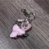 Pink small heart key tag handbag tag with John Deere logo and tassel
